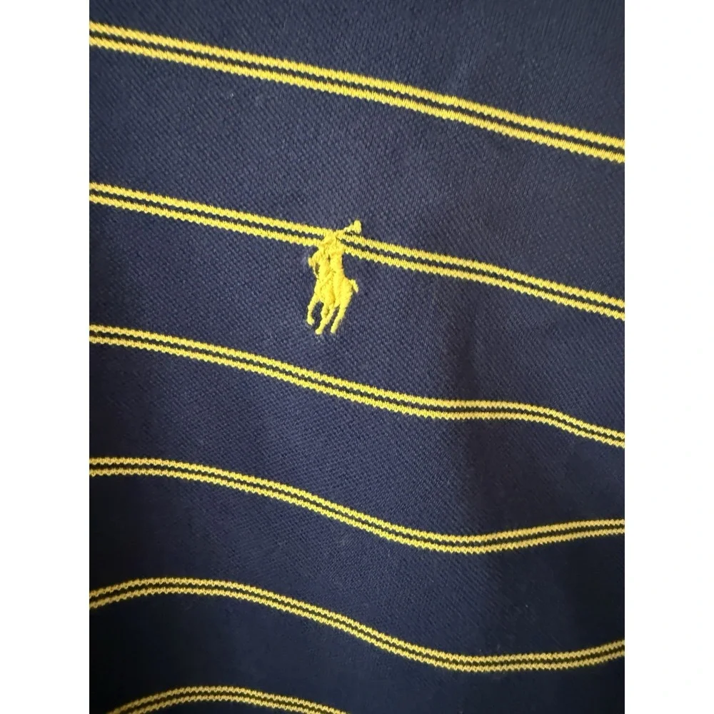Polo Ralph Lauren Mens M Blue Yellow Striped Long Sleeve Rugby Polo Shirt Cotton